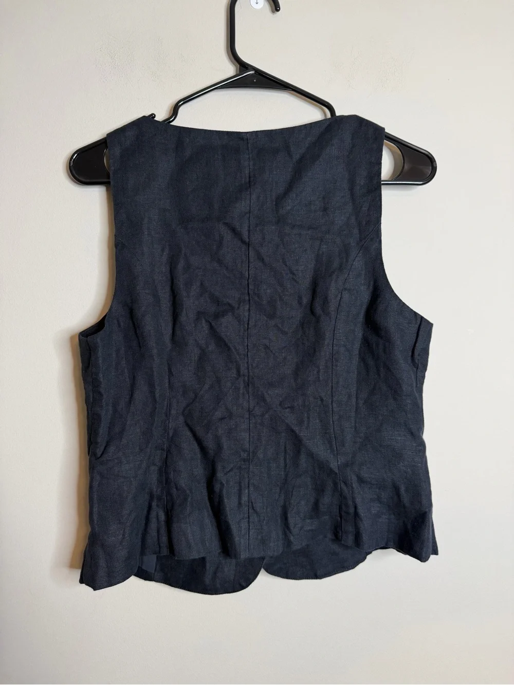 J. Crew Scoopneck Linen-Blend Button Vest Navy Blue Size 6
